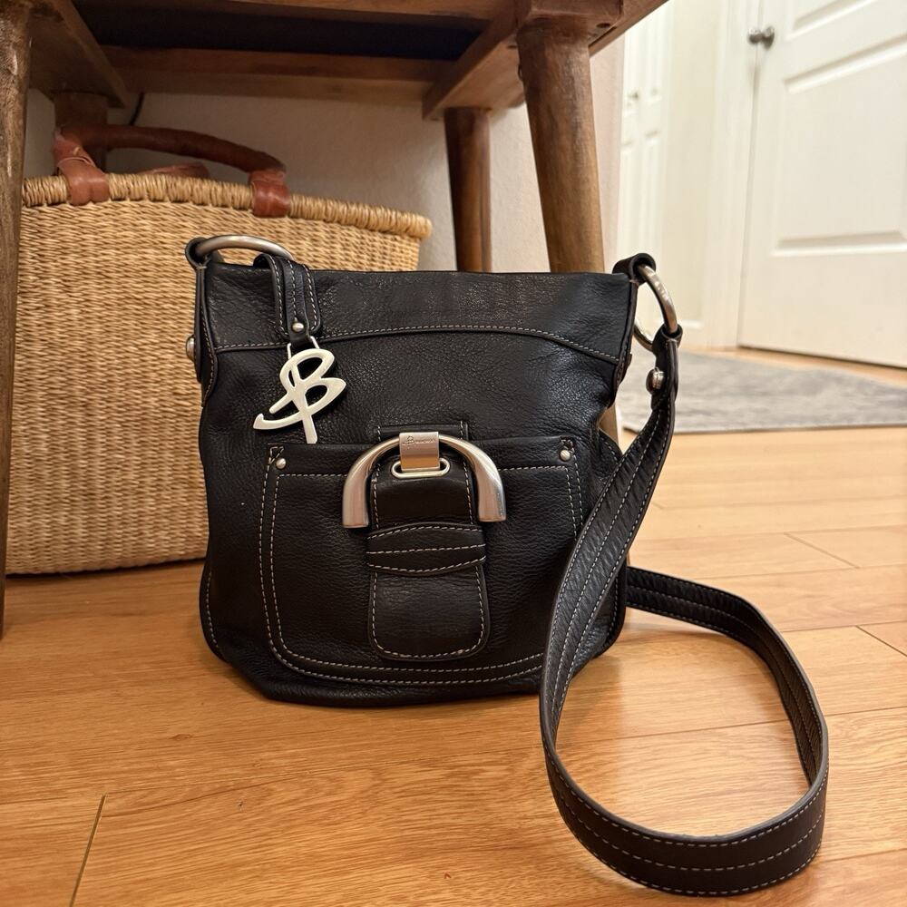B. Markowsky Black Pebble Leather Shoulder Crossbody Handbag Purse